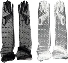 FARFADET ファルファデ ロング グローブ オーガンジー シースルー ドレス 手袋 コスチューム セクシー アーム カバー パーティー メッシュ 網 女性 ゴス ファッション 結婚式 レディース レース 肘( 水玉,  Free Size)