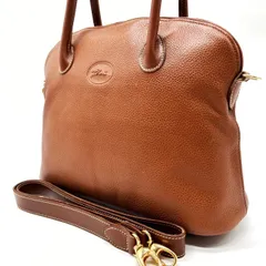 【良品】 LONGCHAMP ロンシャン ハンドバッグ ショルダーバッグ 2way ブラウン 茶色 レザー 革 ロゴ型押し ヴィンテージ ユニセックス 男女兼用 メンズ レディース