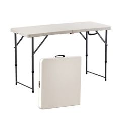 耐荷重100kg ホワイト 幅122cm 2段階高さ調整 作業テーブル (ホワイト ダイニングテーブル ポータブルテーブル 122) 折りたたみテーブル HIKER