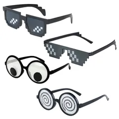 【数量限定】眩暈眼鏡 目玉メガネ 面白いサングラス 誕生日 4個セット パーティー道具 モザイクサングラス Cosplayコスプレ 目飾り パーティーメガネ 写真用 Kemxing 男女兼用