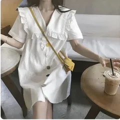 ワンピース シャツワンピース フレアワンピース 膝丈 ひざ丈 膝上 袖あり 半袖 襟付き フレア セミフレア Aライン フリル かわいい 大人可愛い きれいめ シンプル カジュアル 大人 上品 おしゃれ 大人女子 こなれ感 ラフ ラブリー キュート ガーリー 