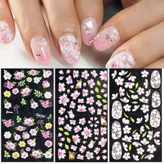 【人気商品】草 花 DIY ネイルシールセット 春 複数のスタイル 5D ネイルシール 綺麗 3枚 LANODO