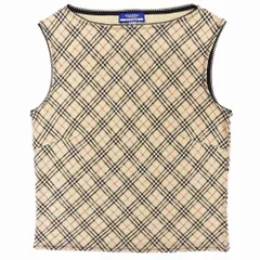 美品 BURBERRY BLUE LABEL バーバリーブルーレーベル ノバチェック カットソー タンクトップ ニット M ベージュ レディース 【中古】
