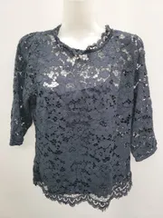 ◇ ◎ REDYAZEL レディアゼル デザインレース 七分袖 ブラウス カットソー サイズF ダークネイビー系 レディース P  【1407100013876】