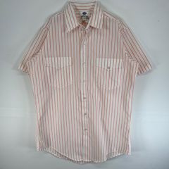 古着 80's～90's/80年代～90年代 ヴィンテージ  RIVERSIDE 半袖シャツ ワーク フラップポケ カラーステイ USA製 S-M  オレンジ ストライプ メンズ