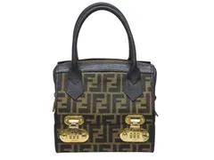 FENDI フェンディ 2WAYバッグ ハンドバッグ バニティバッグ 13983 ズッカ柄 キャンバス レザー ブラック 美品 中古 4b005148