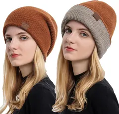 Famimor ニット帽 メンズ レディース 秋 冬 防寒 ニットキャップ 帽子 両面使用可能 二重構造 柔らかい おしゃれ ニット帽子 スキー スノボー 自転車 ゴルフ 釣り 通勤 通学 キャンプ 男女兼用(カラメル,  Free Size)