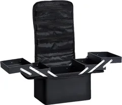 【迅速発送】Hapilife プロ用 メイクボックス コスメボックス メイクブラシバッグ 化粧ポーチ コスメポーチ メイクポーチ 仕切り ショルダー付き 化粧品収納 大容量 プロ仕様 持ち運び (ブラック)