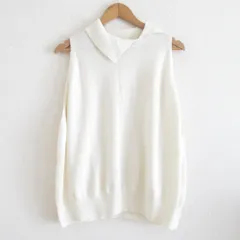 美品 22AW mizuiro ind ミズイロインド ウール混 アシンメトリーカラー ワイド ベスト プルオーバー カットソー 3-220017 ホワイト レディース 古着 中古 USED