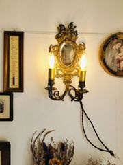 フランス　アンティーク　天使　ミラー付き　ブロンズ　ランプ　装飾　ブラケット　ブラケット　1900年