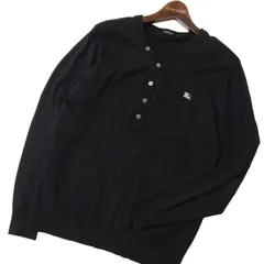 BURBERRY BLACK LABEL バーバリー ブラックレーベル ホース刺繍★ ウール混 ヘンリーネック ニット セーター Sz.2 メンズ 黒