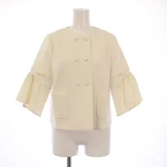 ランバンオンブルー LANVIN en Bleu ノーカラージャケット アウター ショート丈 七分袖 フリル 38 白 ホワイト /BBのサムネイル