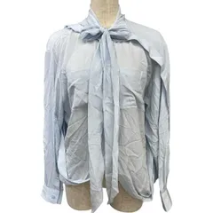 【未使用】BURBERRY バーバリー 4567817 長袖 リボン付き シャツ ボウタイ ブラウス トップス シルク ライトブルー[サイズ 38]