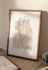 【数量限定】インテリア 絵 植物 絵画 木 線画 ベージュ 北欧 抽象 おしゃれ A4 韓国 ポスターフレーム ラインアート【フレーム付き】 アートポスター (A4サイズポスター＆ウッド調フレーム) ポスター 039fr