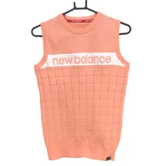 【美品】ニューバランスゴルフ ニットベスト サーモンピンク×白 上部透かし編み レディース 2(L) ゴルフウェア New Balance