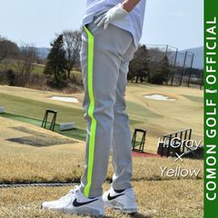 新品【COMONGOLF/コモンゴルフ】ストレッチポンチ素材ライン入りテーパードゴルフパンツ/杢グレー×イエロー(CG-21013ST)ゴルフウェア メンズ パンツ 春 秋 ロングパンツ ズボン ストレッチ ポンチ テーパード