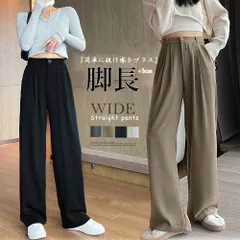 ワイドパンツ レディース 春夏 ロング丈 タック入り ボタン ポケット付き ハイウエスト ポリエステル シンプル 黒