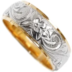 ハワイアンジュエリー リング プルメリア スクロール 記念日 誕生日 プレゼント ギフト サージカルステンレス イエローゴールド grs8526