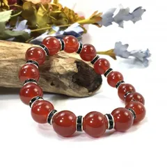 パワーストーン　ブレスレット　赤瑪瑙　12mm 天然石ブレス （ブラック）メンズ・レディース　男性・女性　数珠ブレス　開運 [k]