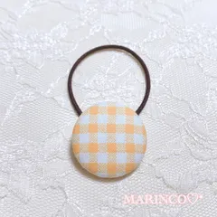 ハンドメイド ギンガムチェック くるみボタンヘアゴム／オレンジ(NO.762)