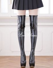 【送料無料】フェイク レザー ニーハイソックス 黒 ブラック レディース 靴下 女王様 セクシー コスプレ ボンテージ セクシーランジェリー コスチューム衣装 セクシー衣装 パーティー ハロウィン クリスマス