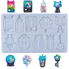 装飾 アクセサリー ペンダント かわいい 猫耳 UFOキャッチャー おしゃれ 哺乳瓶 ゲーム機 中身がシャカシャカ動く ロボット 流砂型 贈り物 レジン型 10種類 シリコンモールド lewaul