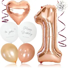 【新品】 deerzon 1歳 ローズゴールド 誕生日 バルーン 飾り付け バースデー 飾り 数字 10点 セット 女の子 男の子 大きい 誕生日バルーン 風船 シンプル 1