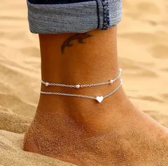 092  ステンレス製　シルバー　ハート　シンプル　anklet  アンクレットのサムネイル