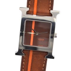 HERMES エルメス Hウォッチ HH1.210 レディース腕時計 クォーツ 革ベルト スクエアフェイス オレンジライン 人気ブランド ウォッチ 【中古】