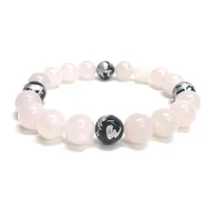 10mm 四神獣銀彫オニキス×ローズクォーツ パワーストーン ブレスレット天然石 運気上昇 開運 金運 恋愛運 お守り 青龍 白虎 玄武 朱雀 メンズ・レディース 男性・女性 数珠ブレス 開運 ■