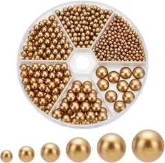 PH PandaHall 約1070個 パールビーズ 穴無し ゴールド ABSプラスチック 光沢 6サイズ 模造パールビーズ 丸玉 手作り DIY ンドメイド 手芸 クラフト アクセサリーパーツ 3/4/5/6/8/10mm(ゴールド)