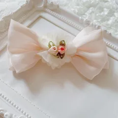 ❤️290サテンオーガンジーローズリボンクリップピン❤️ホワイト