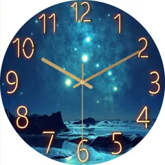 海 掛け時計 素敵 インテリア 夜空 おしゃれ 壁時計 青色 リビングルーム 装飾 キッチン時計 壁掛け 電池式 12インチ ラウンドガラス壁掛け時計 静音 カチカチ音なし