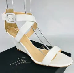 新品未使用★Giuseppe Zanotti・ジュゼッペザノッティ レディース パテントレザー クロスストラップ ウェッジソール サンダル (37.5) ブランド イタリア製 レディース 靴 ホワイトのサムネイル