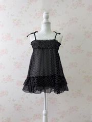 水玉　シフォン　チュニック　キャミソール　トップス　黒 Y2K Gyaru Shoujo Morikei