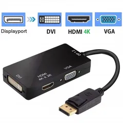 訳あり端子DisplayPort1.2 to HDMI/DVI/VGA 変換アダプタ DisplayPort1.2-DVI(24+1)ピン/VGA ミニ D-Sub 15ピン/HDMI4K2K 2160P ブラック