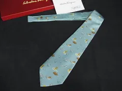 ■新品同様■ Salvatore Ferragamo フェラガモ シルク100% 総柄 ネクタイ 紳士 ビジネス ライトブルー系×マルチカラー BK3723