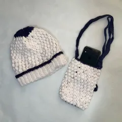 【試作品価格】ポコポコ編み　ニット帽　スマホショルダー　春夏