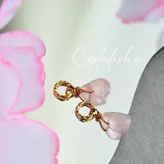 天然石　ローズクォーツ　ピンク　さくら　桜　チャームのみ　ドロップ　（　14kgfピアス　、イヤリング変更可）