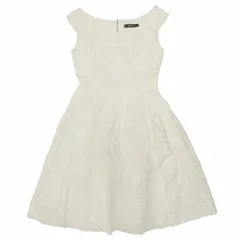 美品 フォクシー FOXEY カットワーク デザイン レース ワンピース ノースリーブ 膝丈 ミモレ丈 タック フレア コットン 25111 サイズ38 白 ホワイト レディース/2/♪5