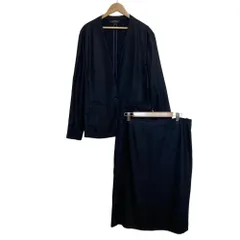 美品 UNTITLED アンタイトル ノーカラージャケット ひざ丈 スカート スーツ セットアップ 大きいサイズ 46 ネイビー レディース 古着 中古 USED