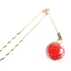 髪飾り 成人式 赤 振袖 前撮り 袴 ゴールド かんざし ちりめん ガラス クリスタル 玉簪 玉かんざし U型 Uピン 和柄 ゆらゆら No.9-4779