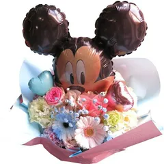 お祝い 花 プレゼント 記念日 フラワーアレンジメント ミッキー バルーン入り おまかせで安心 デザイナーにお花はおまかせ 生花使用 サイズM　誕生日プレゼント 彼女 恋人 友人 母親