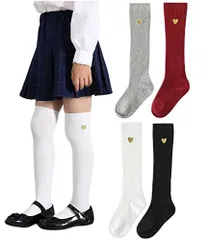 ワイン＋灰_15.0-18.0 cm ZGKULAEAOW ニーハイソックス キッズ リブ ソックス 靴下 女の子 ニーハイ 子供 無地 ハート刺繍 2足セット 15-18cm, ワイン＋灰