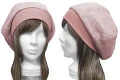 ◇送料無料◇　ハンドメイド◆リブ付ベレー帽◆イタリア製ウール混レースニット／ピンク系　◇ゆったりサイズ・小顔効果・長いシーズン着用◇