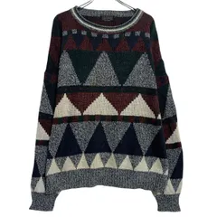ニット セーター XL 程 マルチカラー プルオーバー ビッグサイズ フェアアイル柄 総柄 秋冬 古着卸 アメリカ仕入 a612-5325