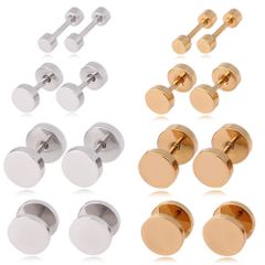 【色：シルバー/ゴールド 幅3/5/7/9mm 8ペアセット】[Adelina Style] サージカルステンレス 人気 ダンベルピアス ネジ式 フラットキャッチ 円型 メンズ レディース 男女兼用 シンプル 金属アレルギー対応 スタッドピアス ペア