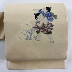名古屋帯 美品 優品 落款 童 縮緬 薄オレンジ 正絹 【中古】