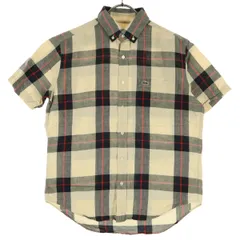 美品 LACOSTE ラコステ チェック柄 半袖 ボタンダウンシャツ 39 ベージュ メンズ 古着