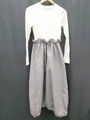 ◇ AZUL BY MOUSSY アズール 切替 バイカラー かわいい 長袖 ロング丈 ワンピース サイズM グレー ホワイト系 レディース P  【1405230016699】
